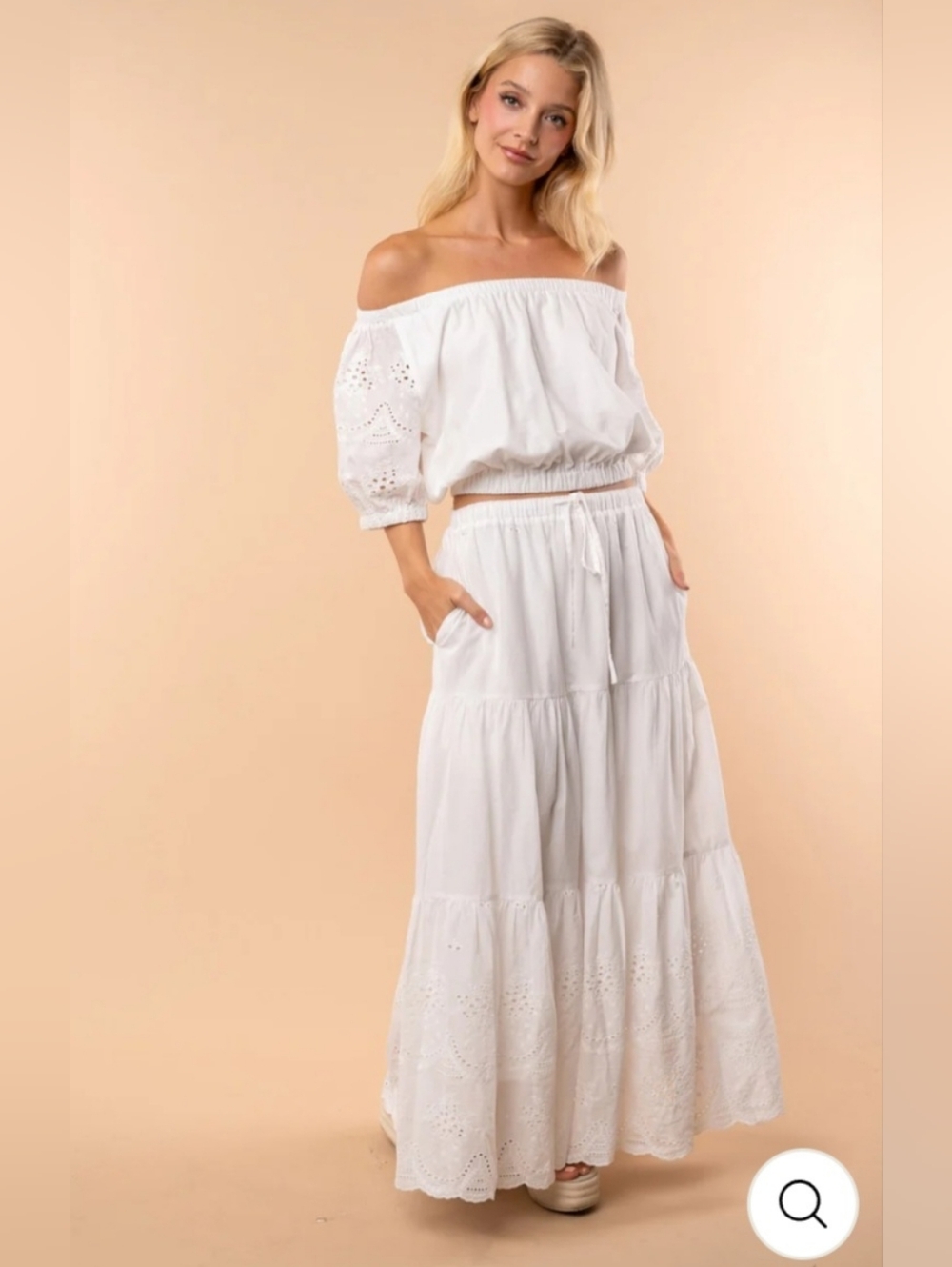 NWOT White Eyelet Tiered Maxi Skirt